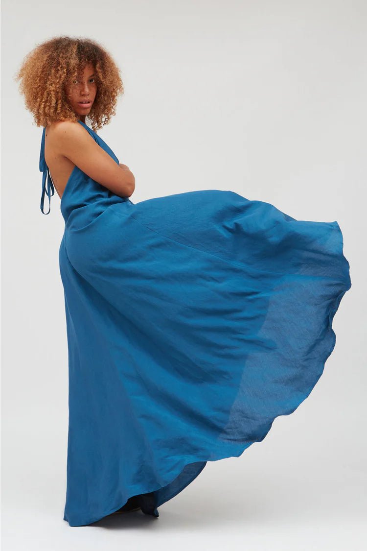 Robe longue lin et viscose ecovero - Mp long - bleu - fairytale