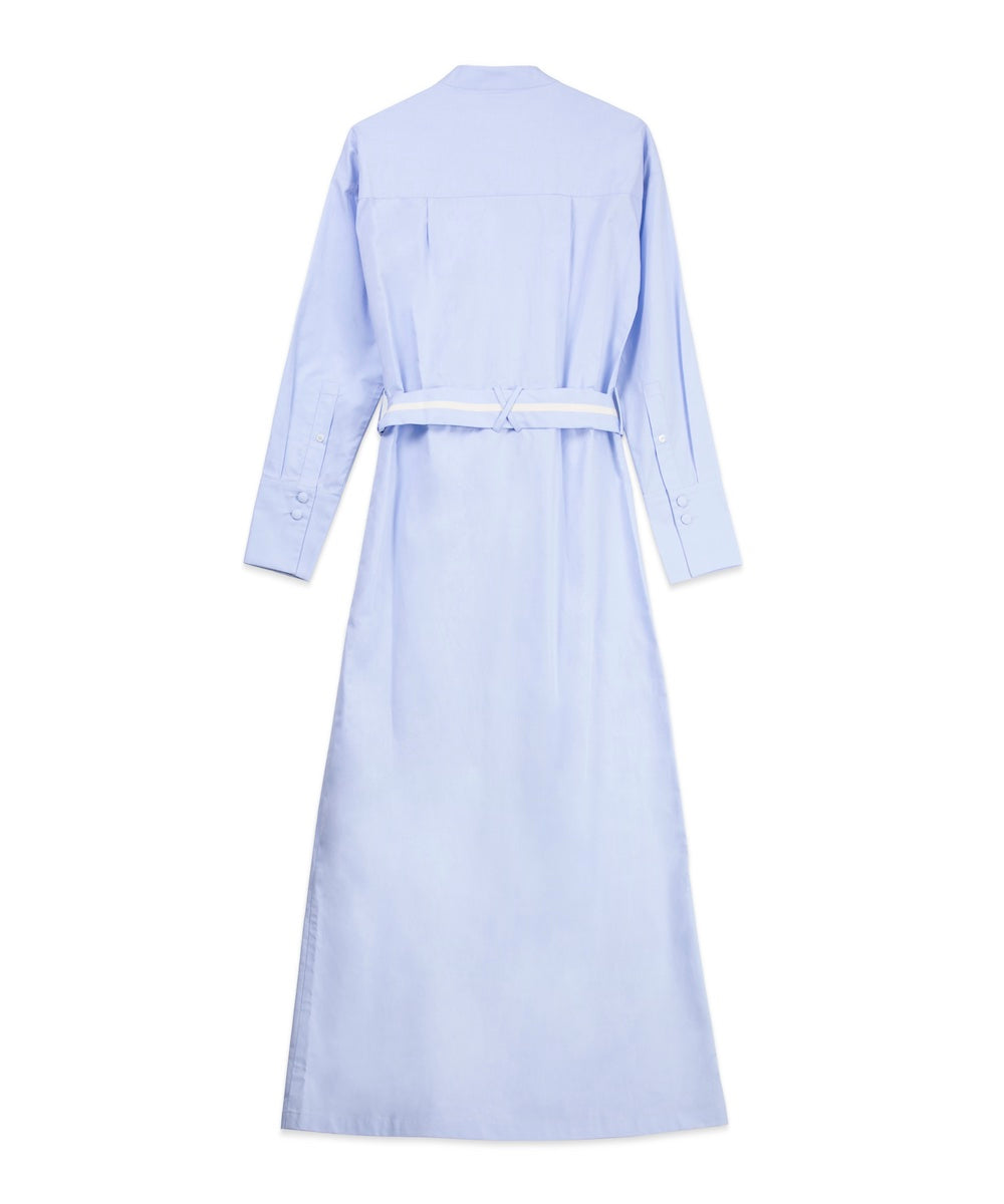 robe vagabonde longue boutonné femme bleu clair cintrée noeux coton biologique GOTS anti-uv UPF50 écoresponsable éthique ombrelle