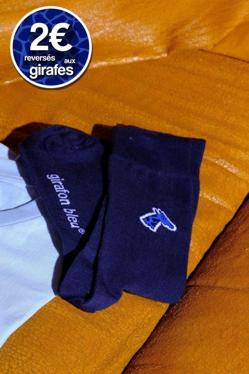 Chaussettes coton biologique - Girafe - bleu marine - fairytale