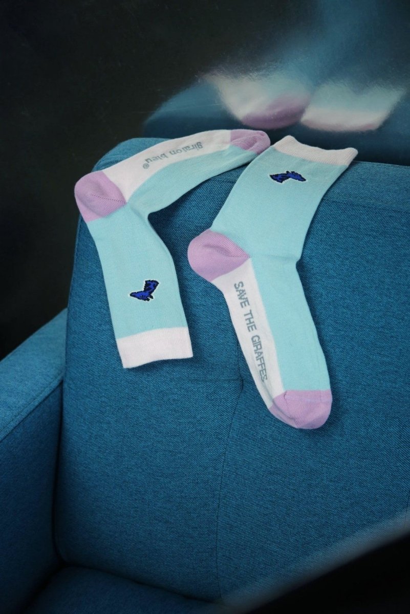 Chaussettes coton biologique - Girafe - bleu ciel - fairytale