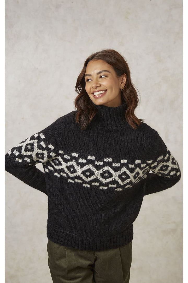 Pull laine biologique - Eli Fairisle - noir - fairytale