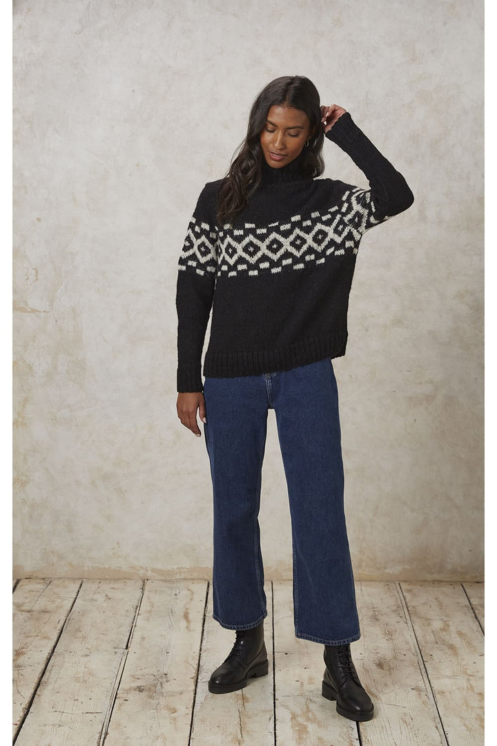 Pull laine biologique - Eli Fairisle - noir - fairytale