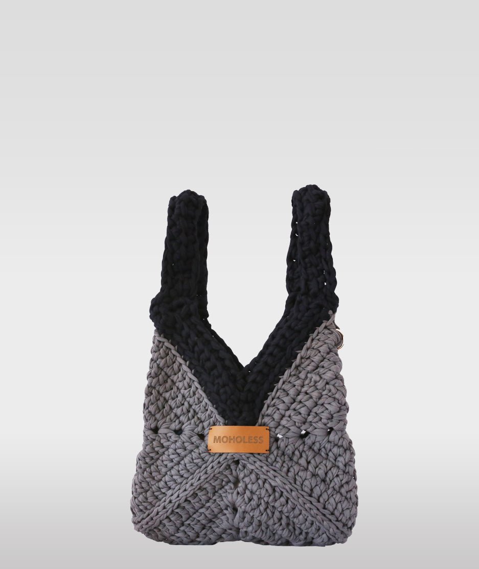 Sac bicolor matière upcyclée - Top Bag Crochet - gris - fairytale