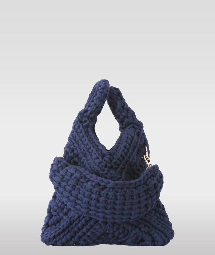 Sac bleu marine matière upcyclée - Top Bag Crochet - bleu marine - fairytale