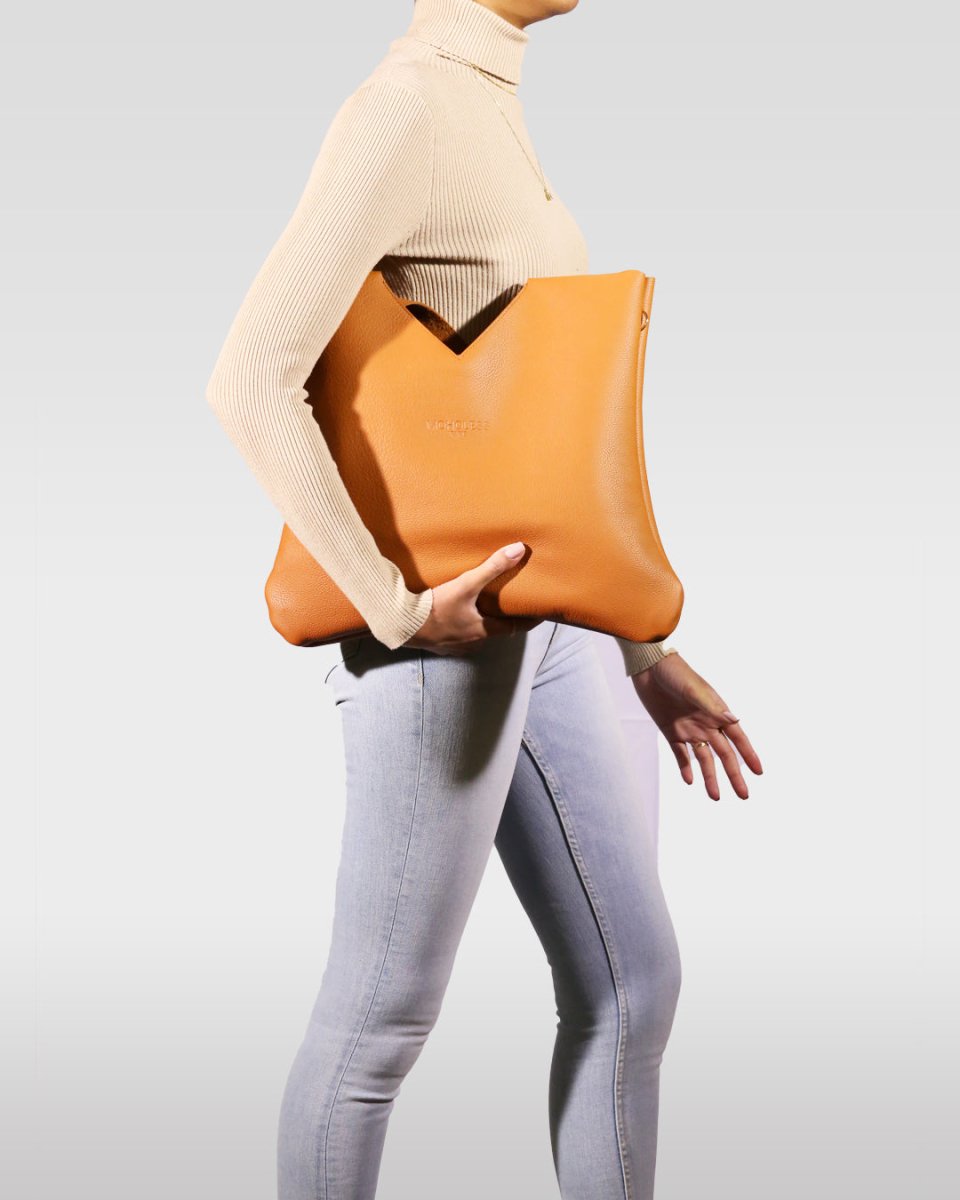Sac orange cuir recyclé - Top Bag XXL - orange - fairytale