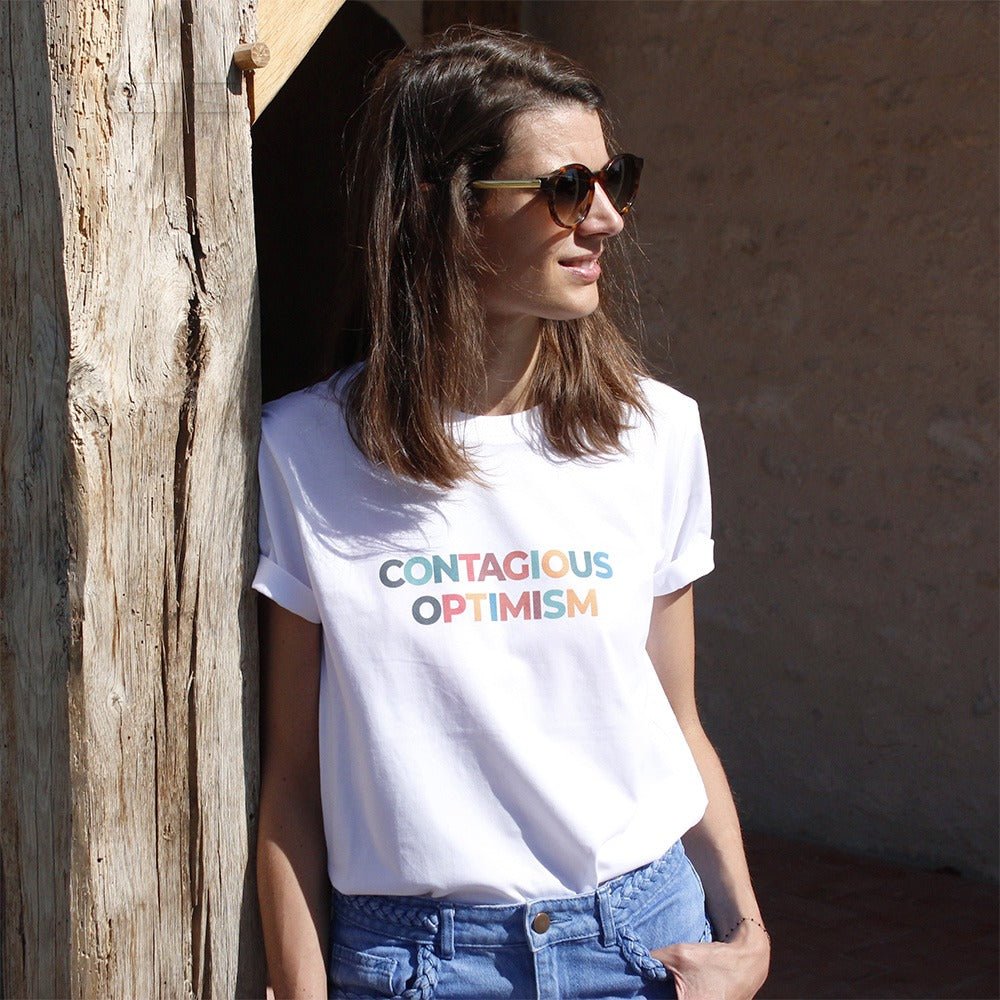 T-shirt coton bio - Contagious optimist - blanc - fairytale