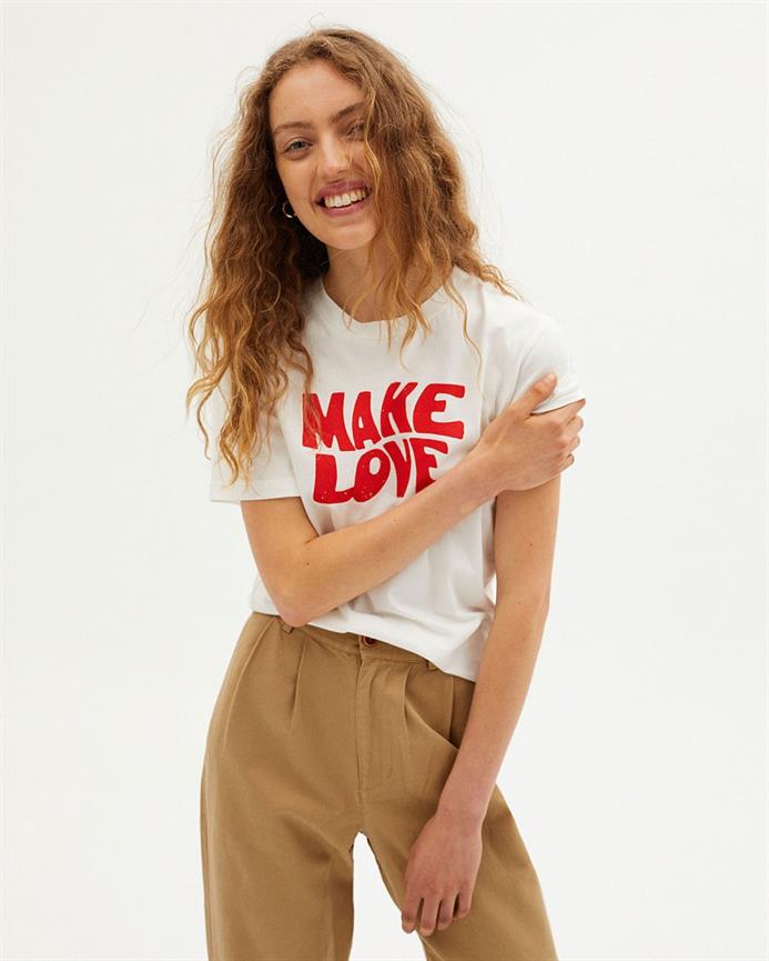T-shirt coton biologique - Make Love - blanc - fairytale