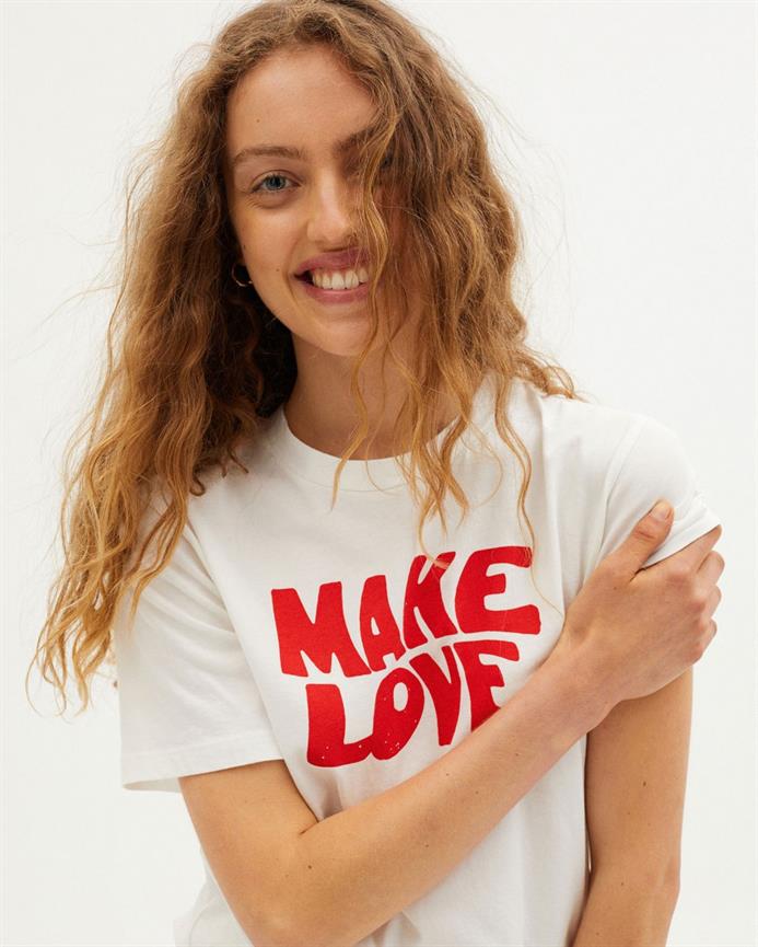 T-shirt coton biologique - Make Love - blanc - fairytale